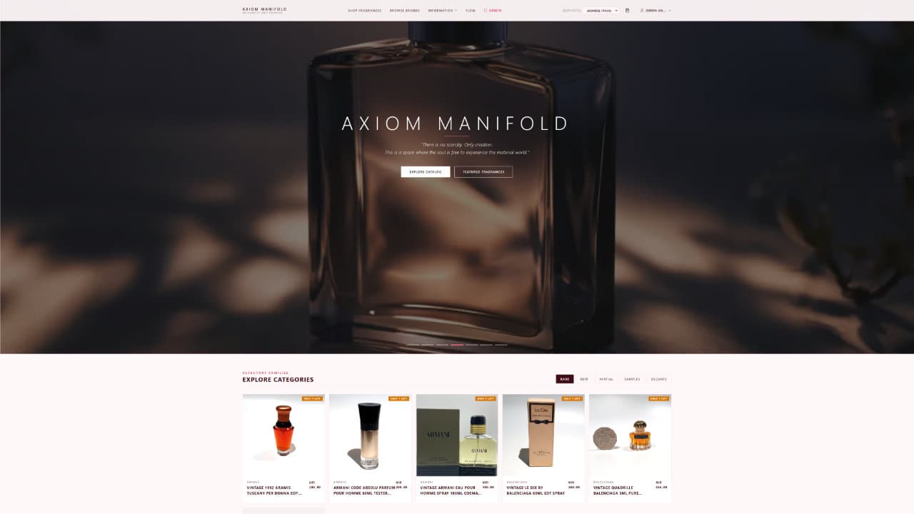 Axiom Manifold online fragrance storefront landing page