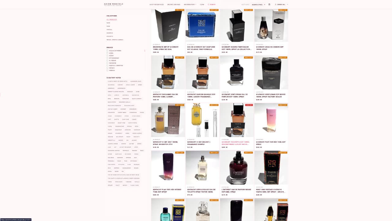 Axiom Manifold fragrance product catalogue