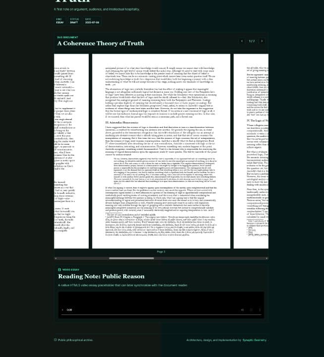 Hermeneutics academic essay publishing and reading interface