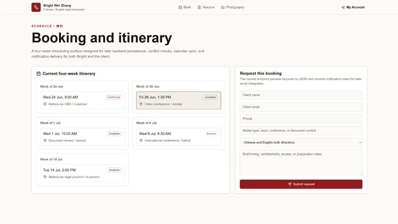 Legalese Experts professional booking and scheduling interface